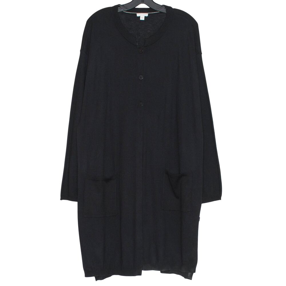 J Jill Cardigan Longline Duster Wool Quiet Luxury Minimalist Old Money Black XL